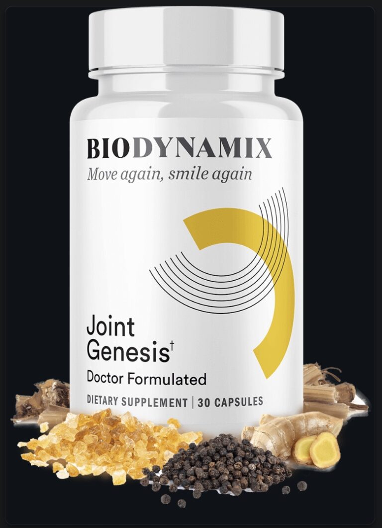 Joint Genesis bottle with white and yellow label for joint mobility support
