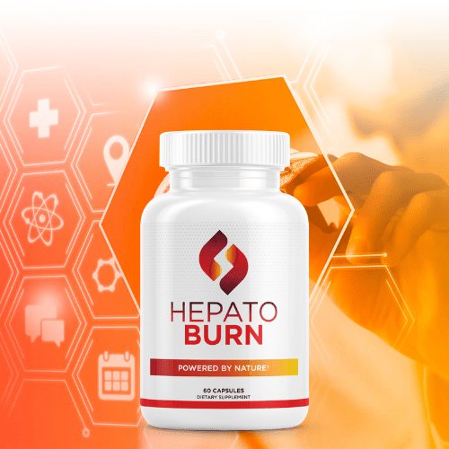 Hepato Burn bottle with orange-toned metabolic and liver health design