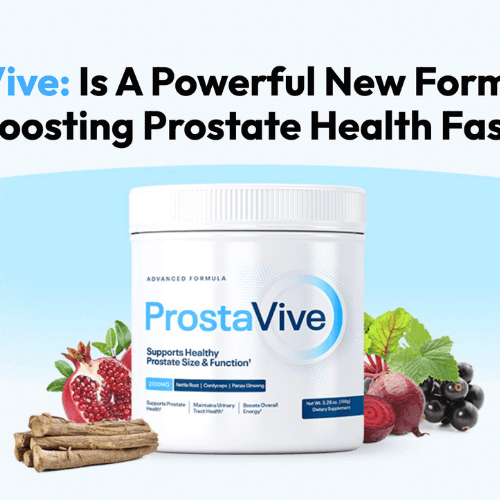 ProstaVive supplement container with prostate health icons and berries
