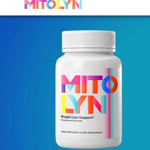 Mitolyn supplement bottle with colorful wellness-themed background